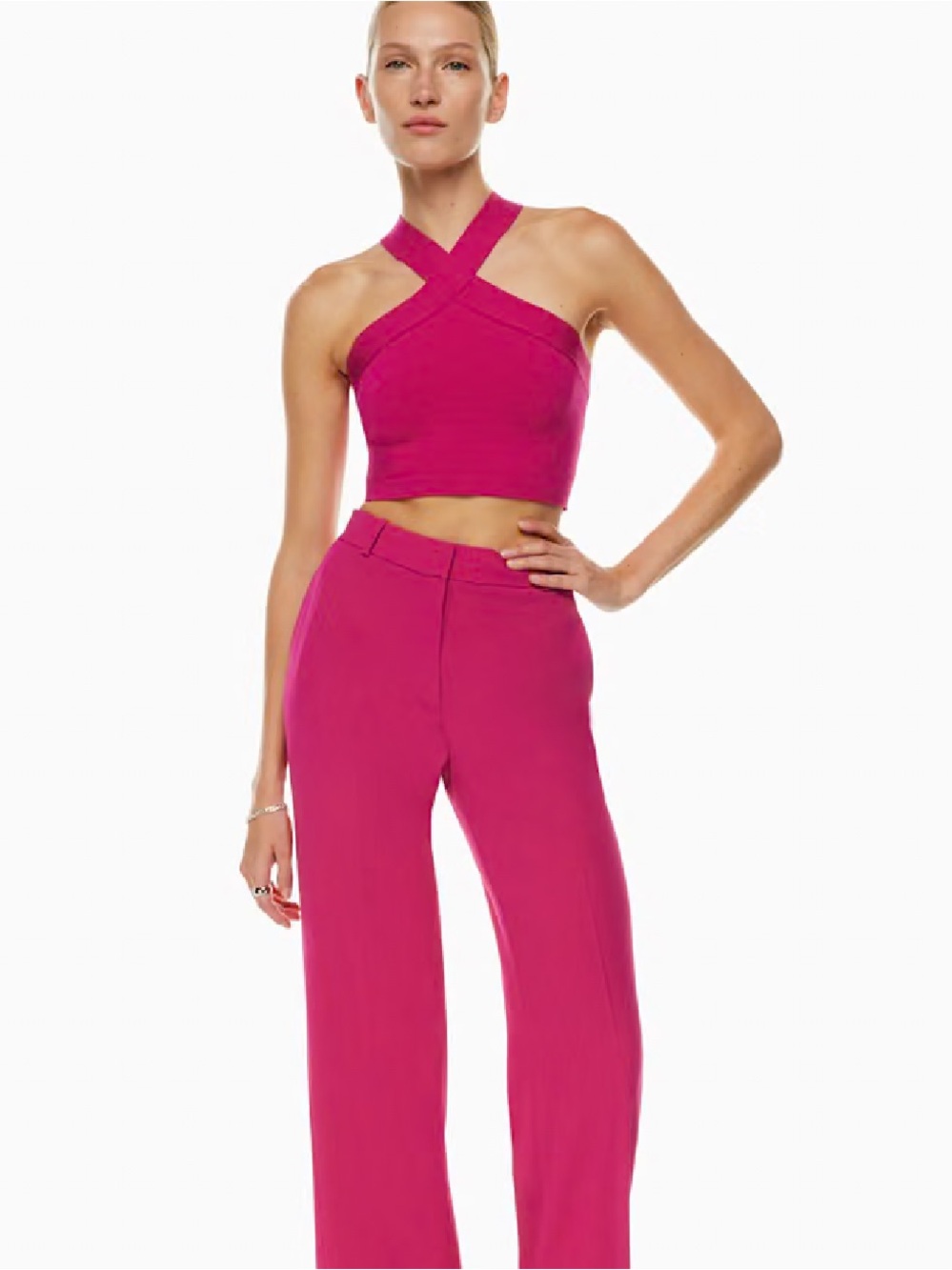 NEW Aritzia Babaton Sculpt Knit Criss Cross Cropped Tank Small Pink - Picture 3 of 10